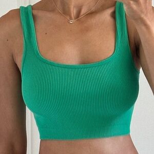 Green ribbed crop top